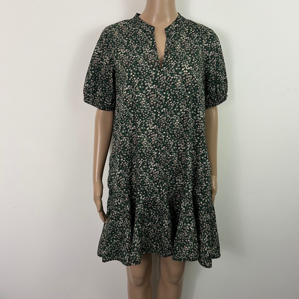 J.Crew Liberty Fabric Floral Cotton Shift Dress Green Pink Small Short Sleeve